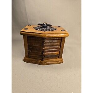 Vintage Cork Coaster Set with Wood Caddy Carrier Holder Brass Trim 082425